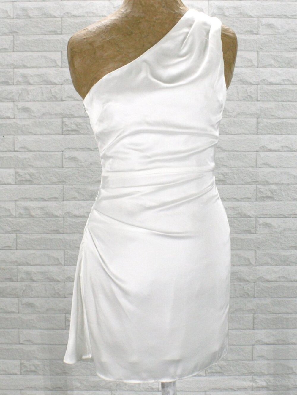 LULUS Dress Love Me Tonight One Shoulder Satin Fitted Pleated Bridal White XS